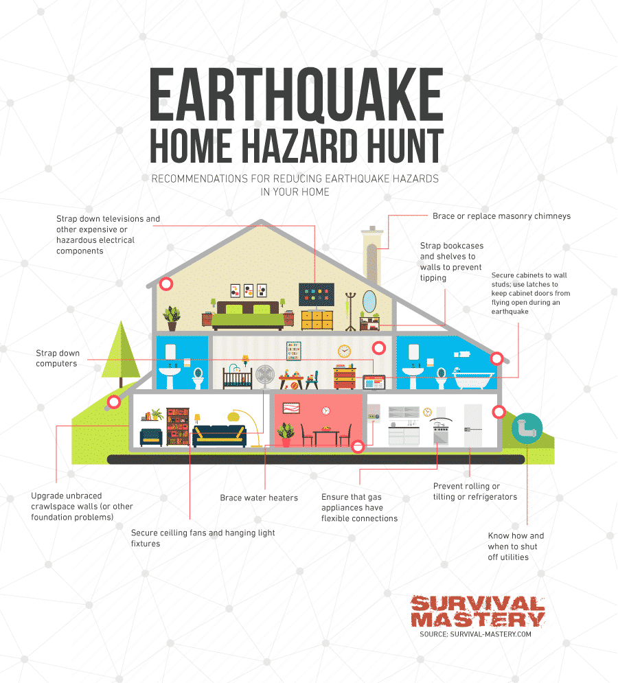 Earthquake and Survival at home infographic