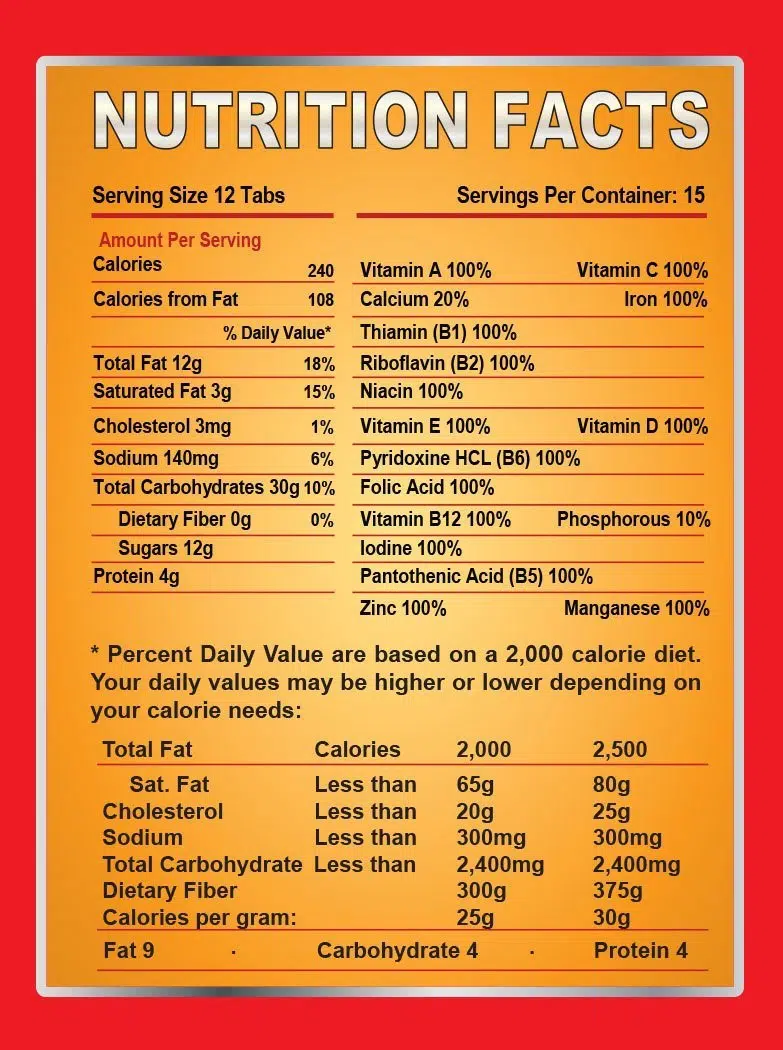 Survival Tabs 2-day Food Supply 24 Tabs table