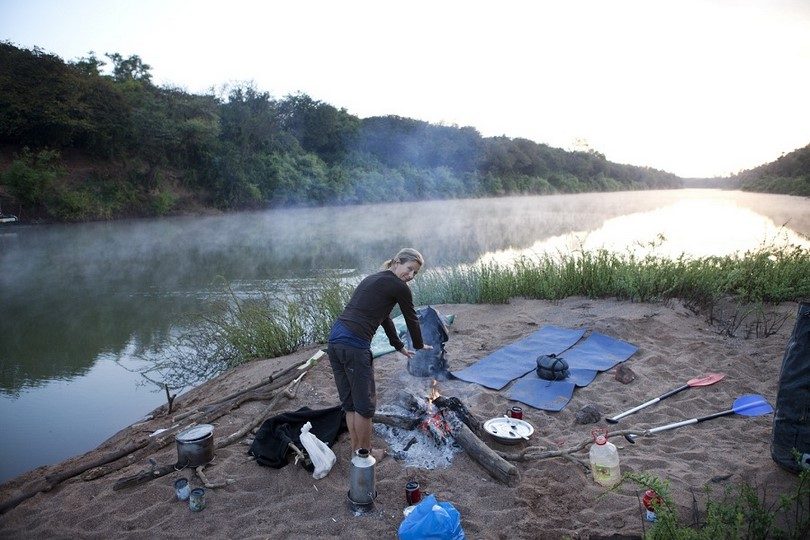 Shelter and fishing in wild near water