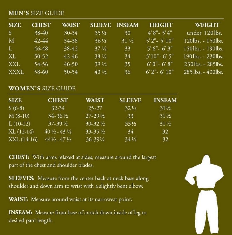 Frogg Toggs size chart