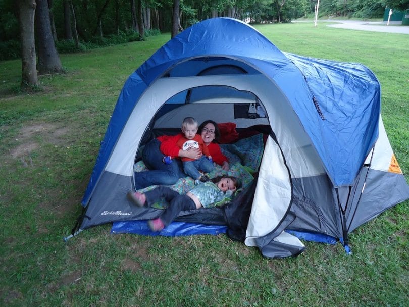 Camping tent with children