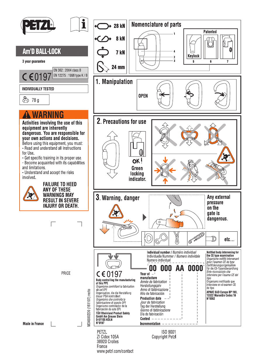 Petzl Am'D Ball lock infographic