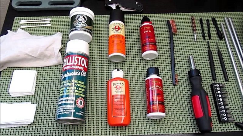 Rifle cleaning gear on the table