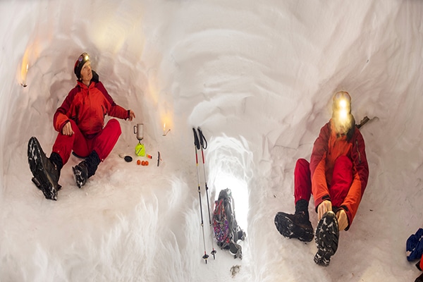 snow cave with benches