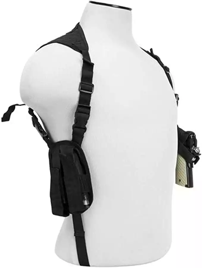 VISM by NcStar Ambidextrous Horizontal Shoulder Holster with Double Magazine Holder