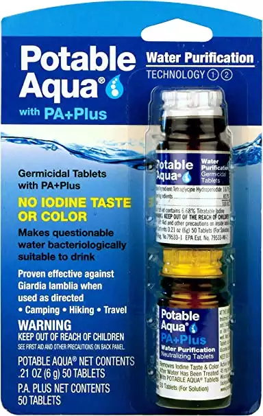 Potable Aqua Water Purification Tablets With PA Plus - Two 50 count Bottles